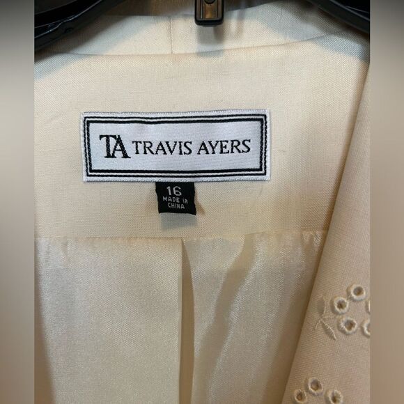 Travis Ayers Embroidered Eyelet Detail Cream Beige Linen Blazer 16 - Picture 3 of 9